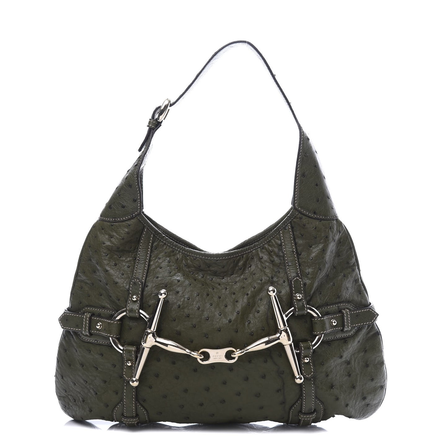 Ostrich Large Horsebit 85th Anniversary Hobo Green