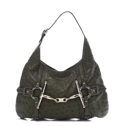 Gucci Ostrich Large Horsebit 85th Anniversary Hobo Green 1 of 12