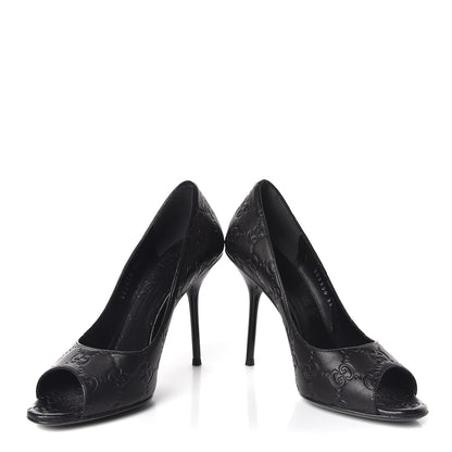 Gucci Guccissima GG Peep Toe Heels 36 Black 5 of 11