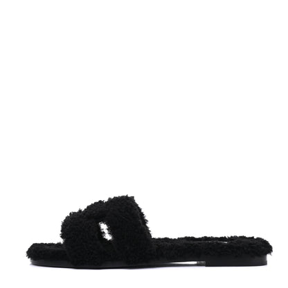 Hermes Woolskin Oran Sandals 38 Black 1 of 10