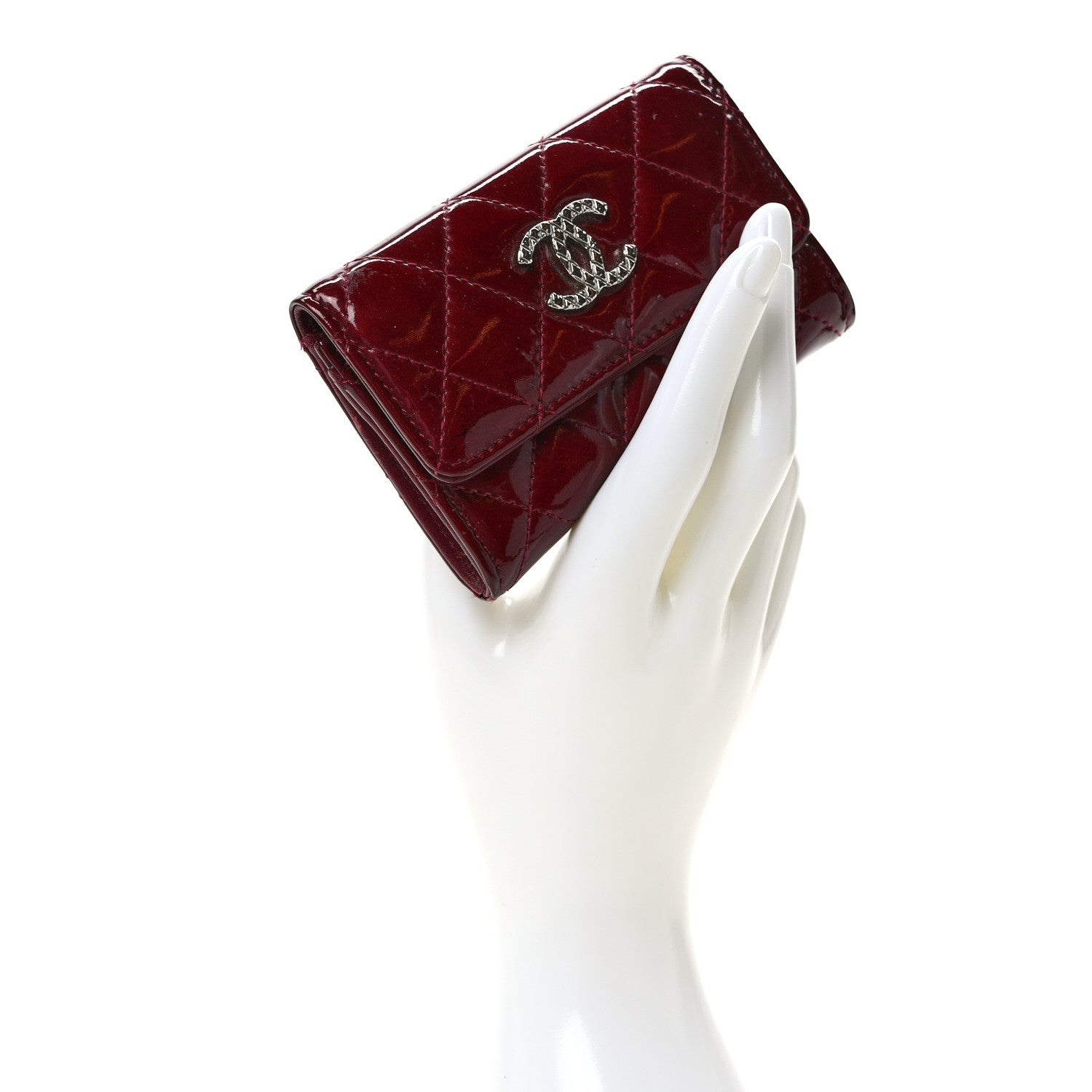 Chanel Patent Brilliant Flap Card Holder Burgundy 2 of 10