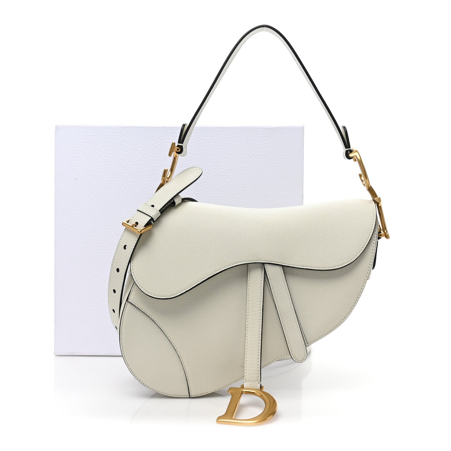 Grained Calfskin Saddle Bag With Strap Latte