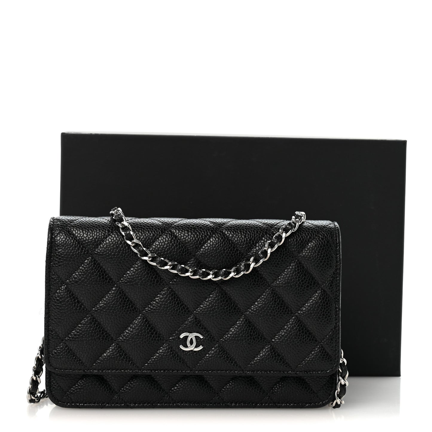Caviar Quilted Wallet on Chain WOC Black