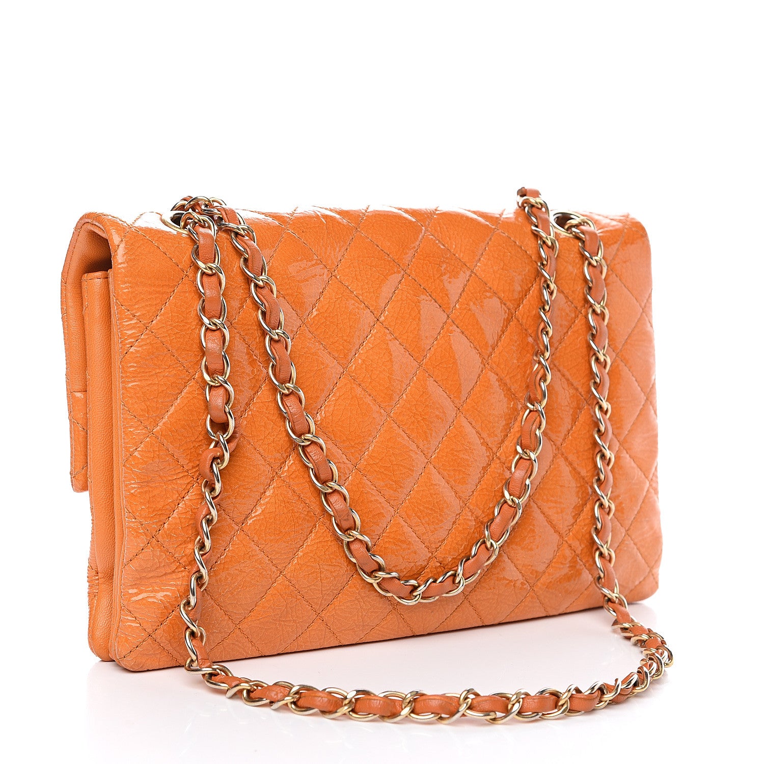 Chanel Patent Quilted 3 Pocket Accordion Flap Orange 2 of 12