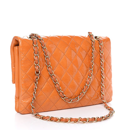 Chanel Patent Quilted 3 Pocket Accordion Flap Orange 2 of 12
