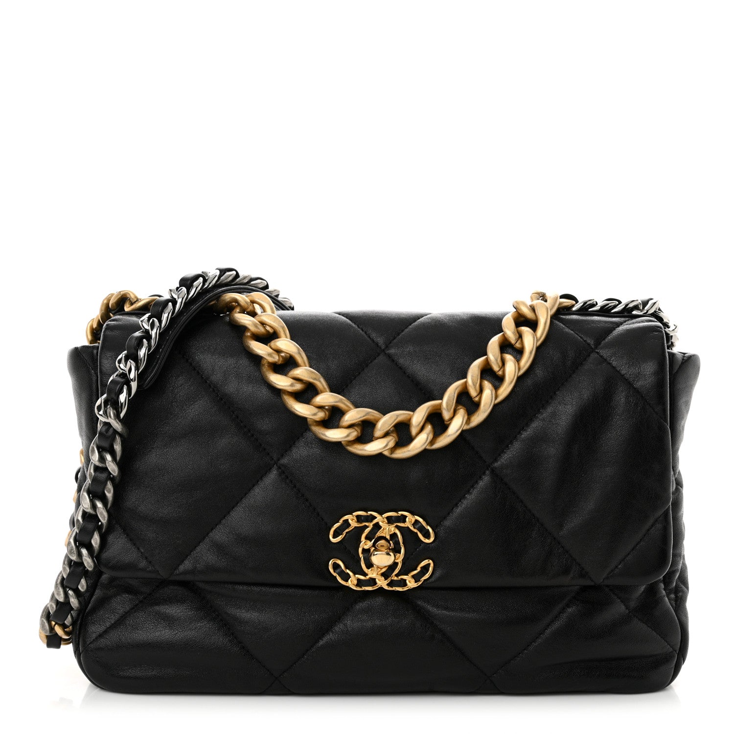 Chanel Shiny Goatskin Quilted Large Chanel 19 Flap Black 1 of 11