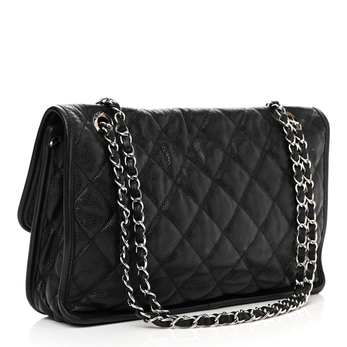 Caviar Quilted Large French Riviera Flap Black