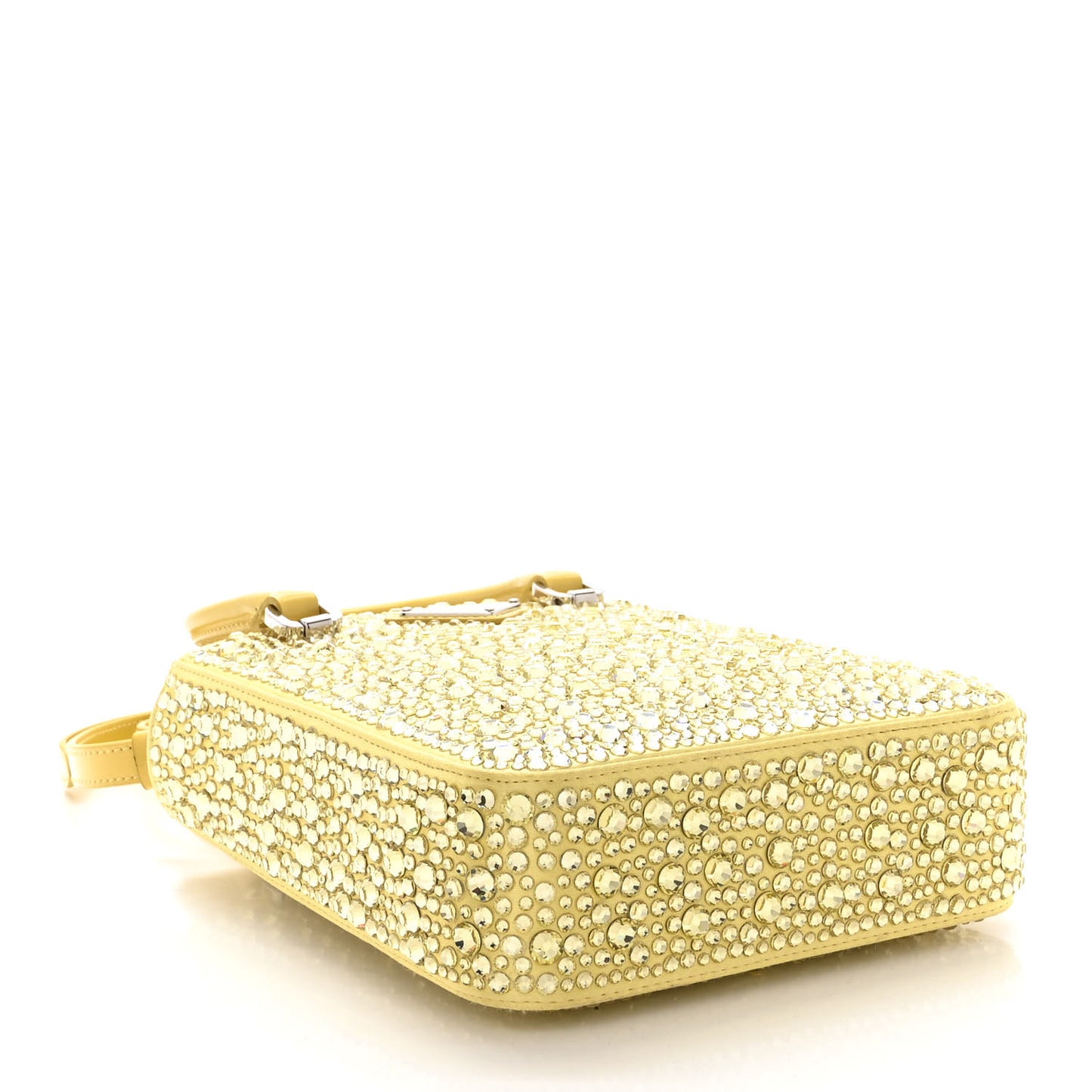 Satin Crystal Metal Triangle Logo Small Double Handle Crossbody Tote Ananas