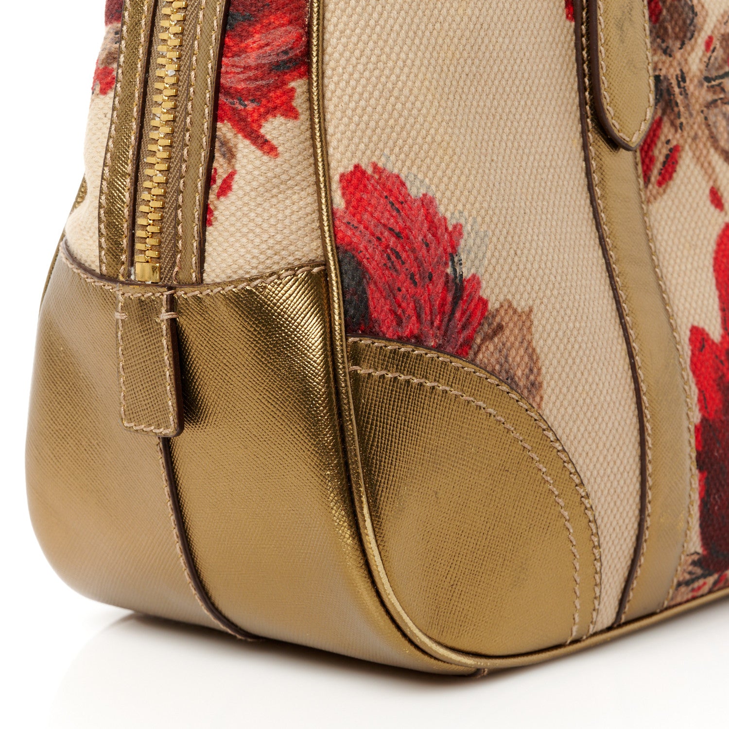 Prada Metallic Saffiano Canvas Rose Print Top Handle Bag Corda Rosso 11 of 11