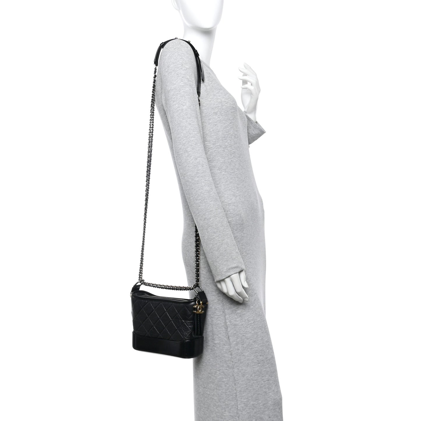 Aged Calfskin Quilted Small Gabrielle Hobo Black