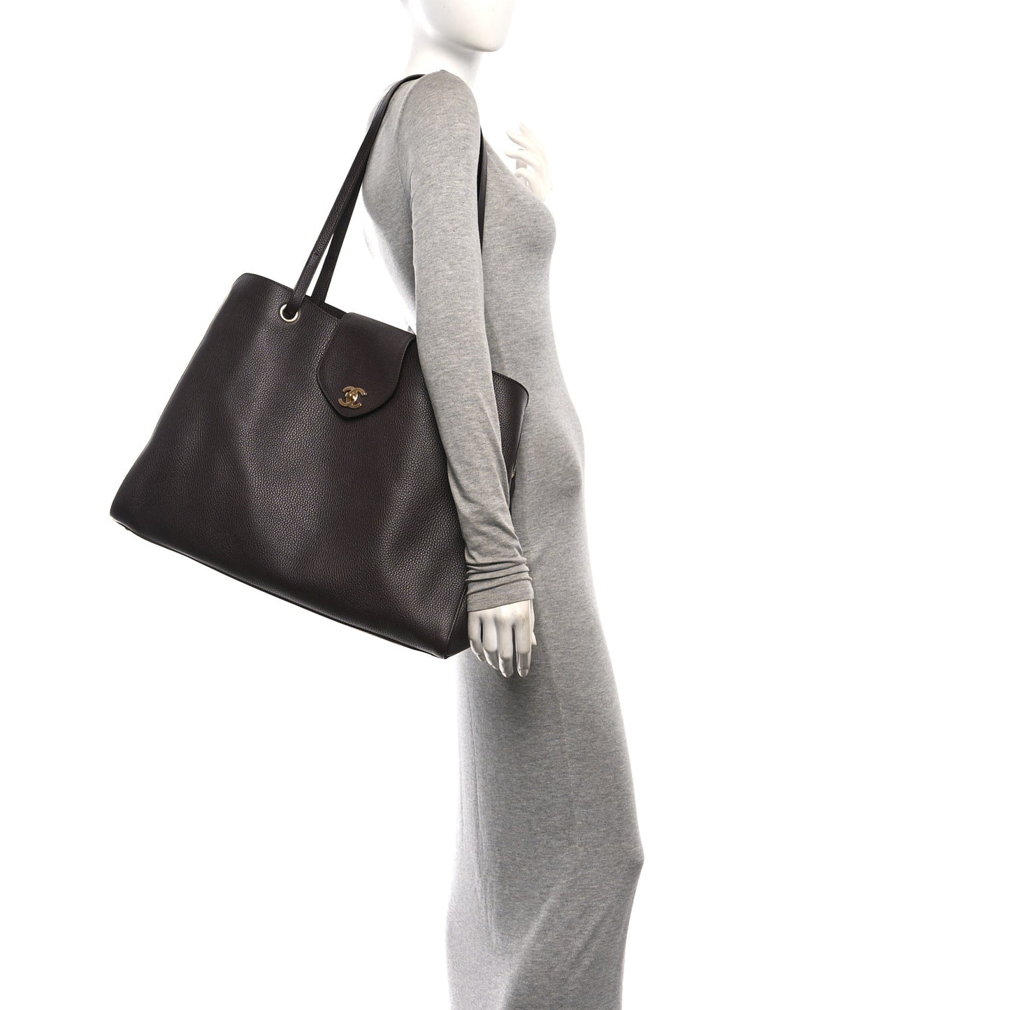 Grained Calfskin Large Shopping Bag Brown