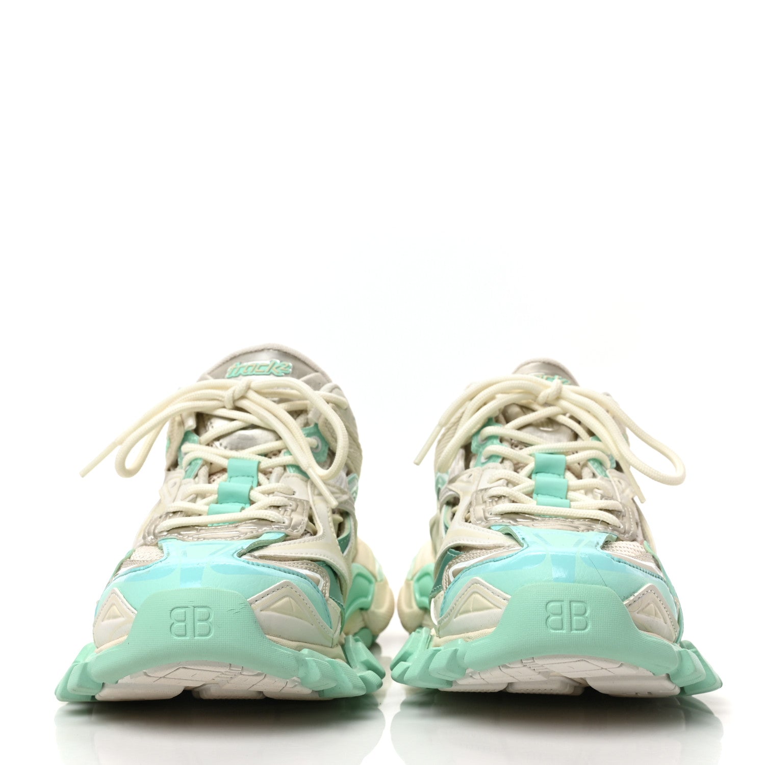 Balenciaga Rubber Mesh Tri-Color Womens Track.2 Open Sneakers 38 Mint Light Beige Grey 2 of 8