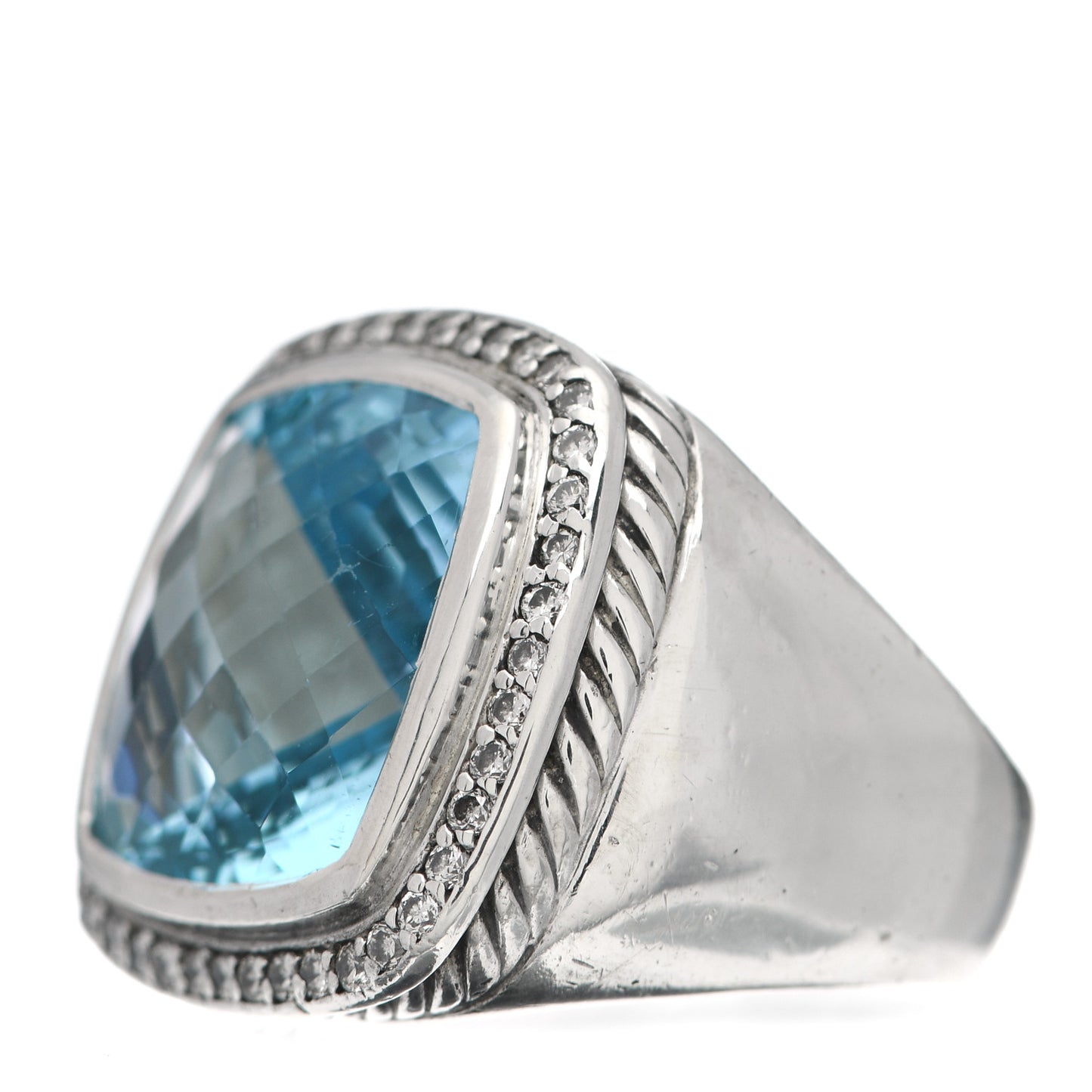 Sterling Silver Diamond Blue Topaz 14mm Albion Ring 53 6.25
