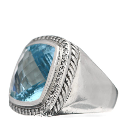 David Yurman Sterling Silver Diamond Blue Topaz 14mm Albion Ring 53 6.25 3 of 5