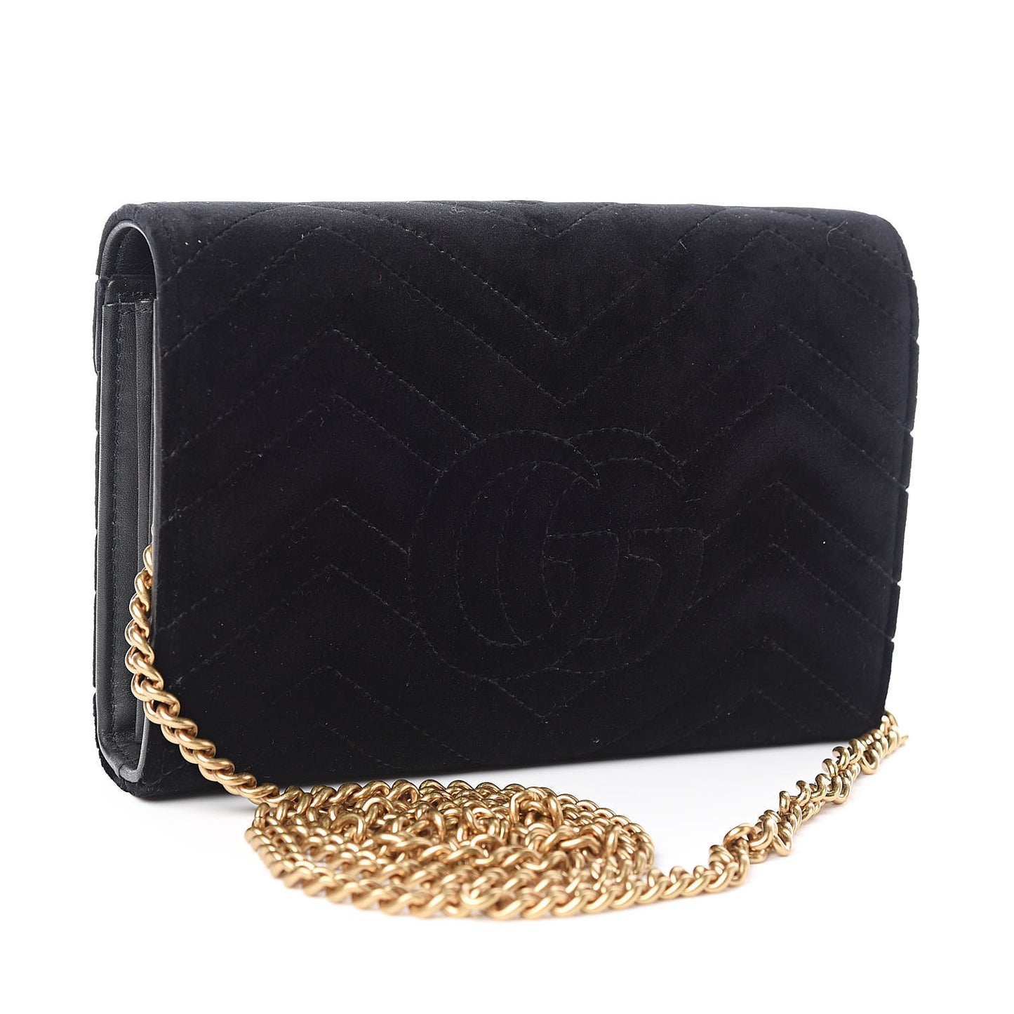 Velvet Matelasse GG Marmont Chain Wallet Black