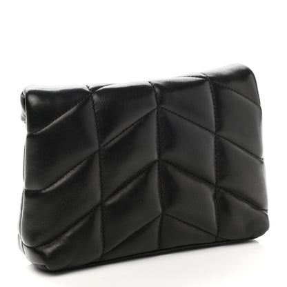 Saint Laurent Lambskin Monogram Loulou Puffer Pouch Clutch Black 2 of 9