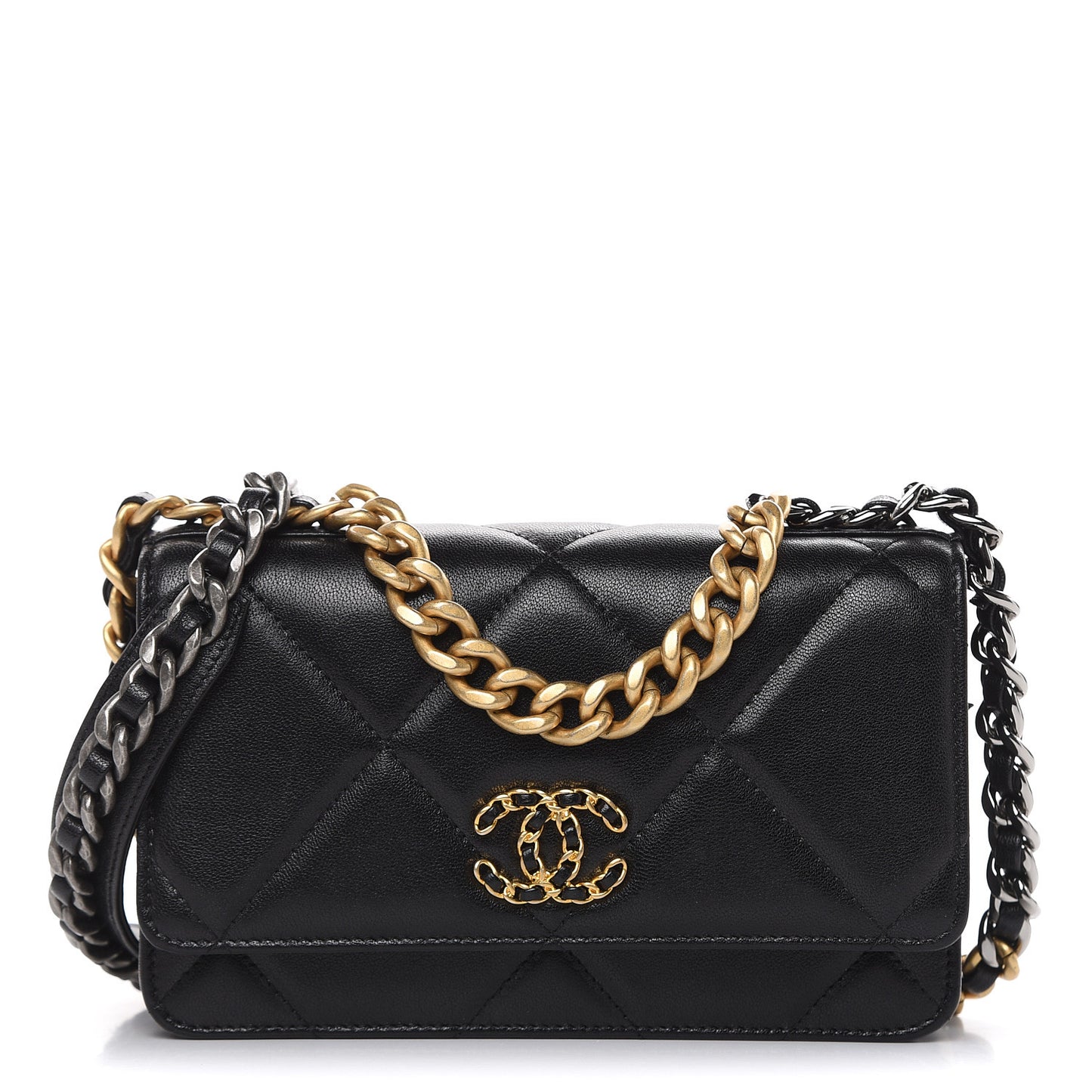 Goatskin Quilted 19 Wallet On Chain WOC Black