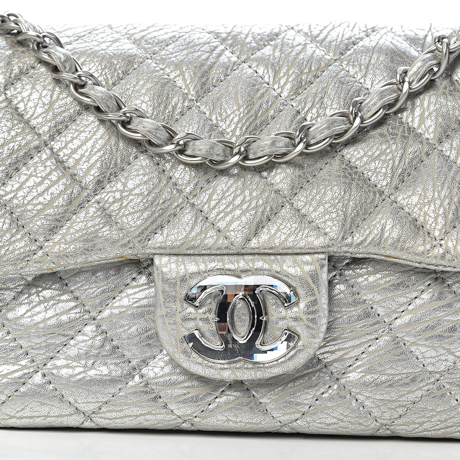 Chanel Calfskin Mirror CC Crackled Flap Silver 12 of 12