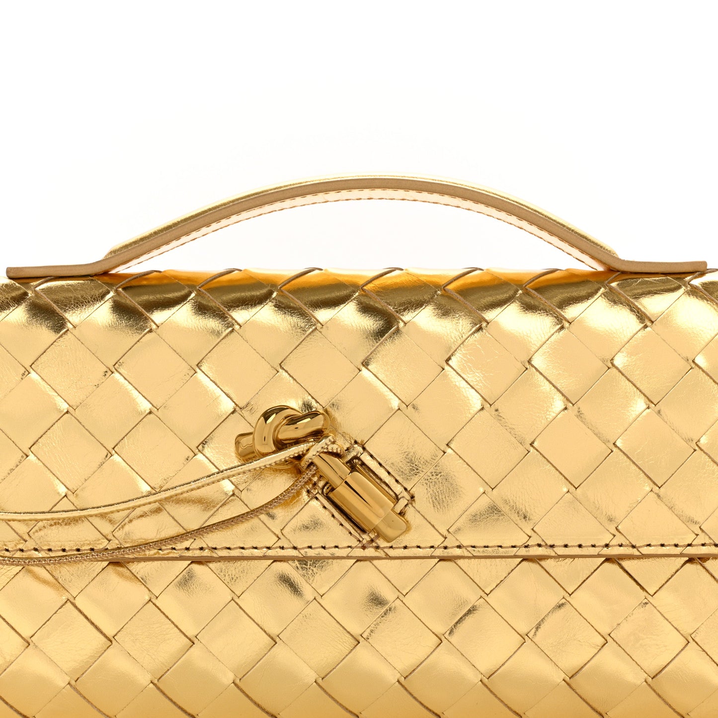 Metallic Lambskin Intrecciato Long Andiamo Top Handle Clutch Gold