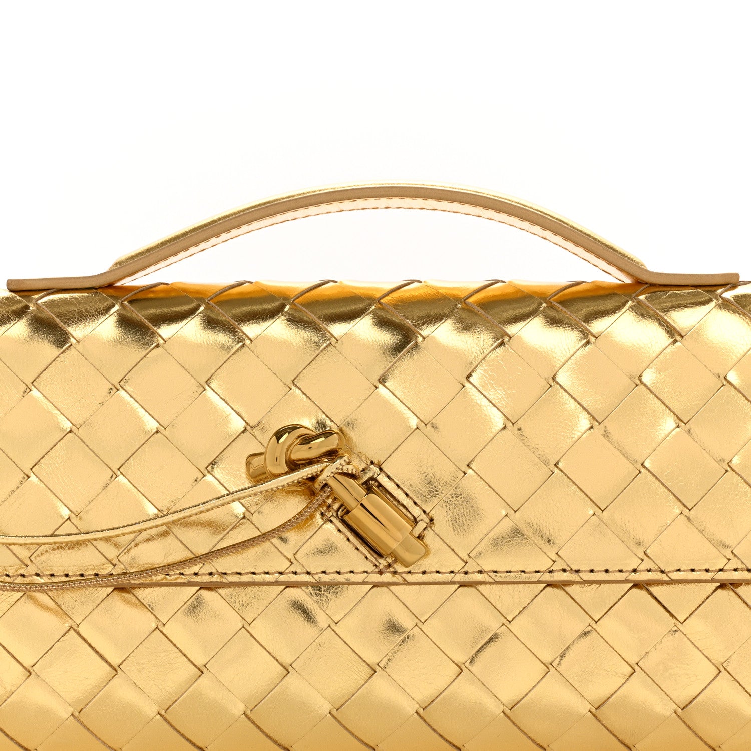 Bottega Veneta Metallic Lambskin Intrecciato Long Andiamo Top Handle Clutch Gold 8 of 12