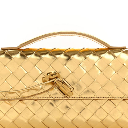 Bottega Veneta Metallic Lambskin Intrecciato Long Andiamo Top Handle Clutch Gold 8 of 12