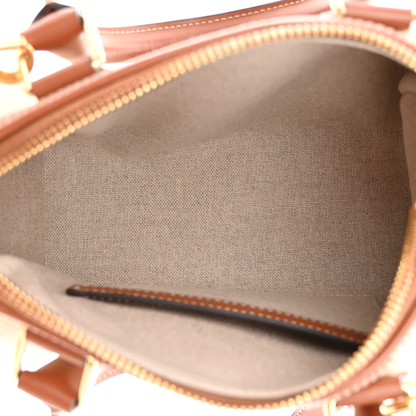 Triomphe Textile Calfskin Small Boston Bag Natural Tan