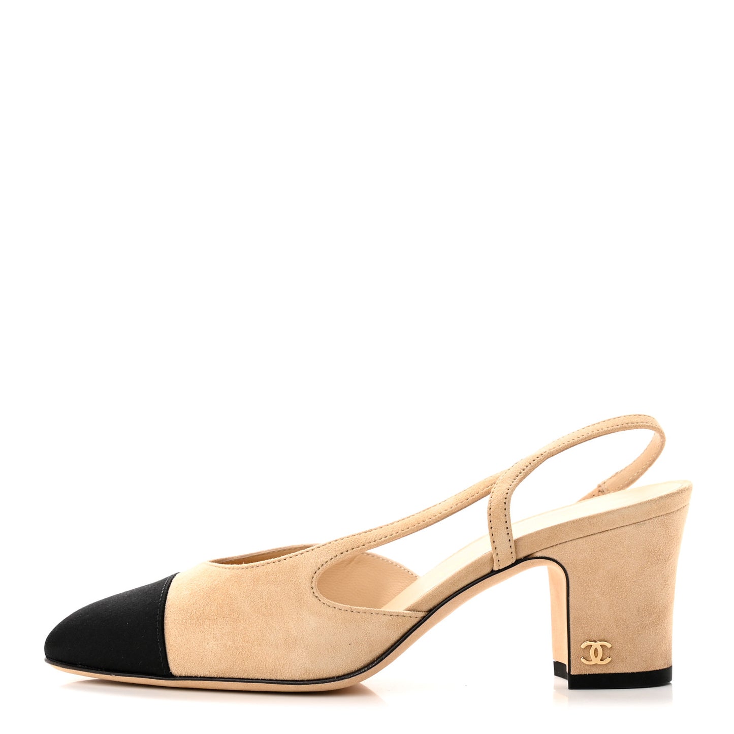 Suede Cap Toe CC Slingback Pumps 35 Beige Black