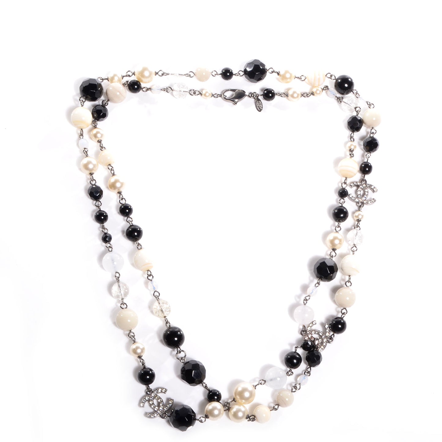 Pearl Crystal CC Beaded Long Necklace