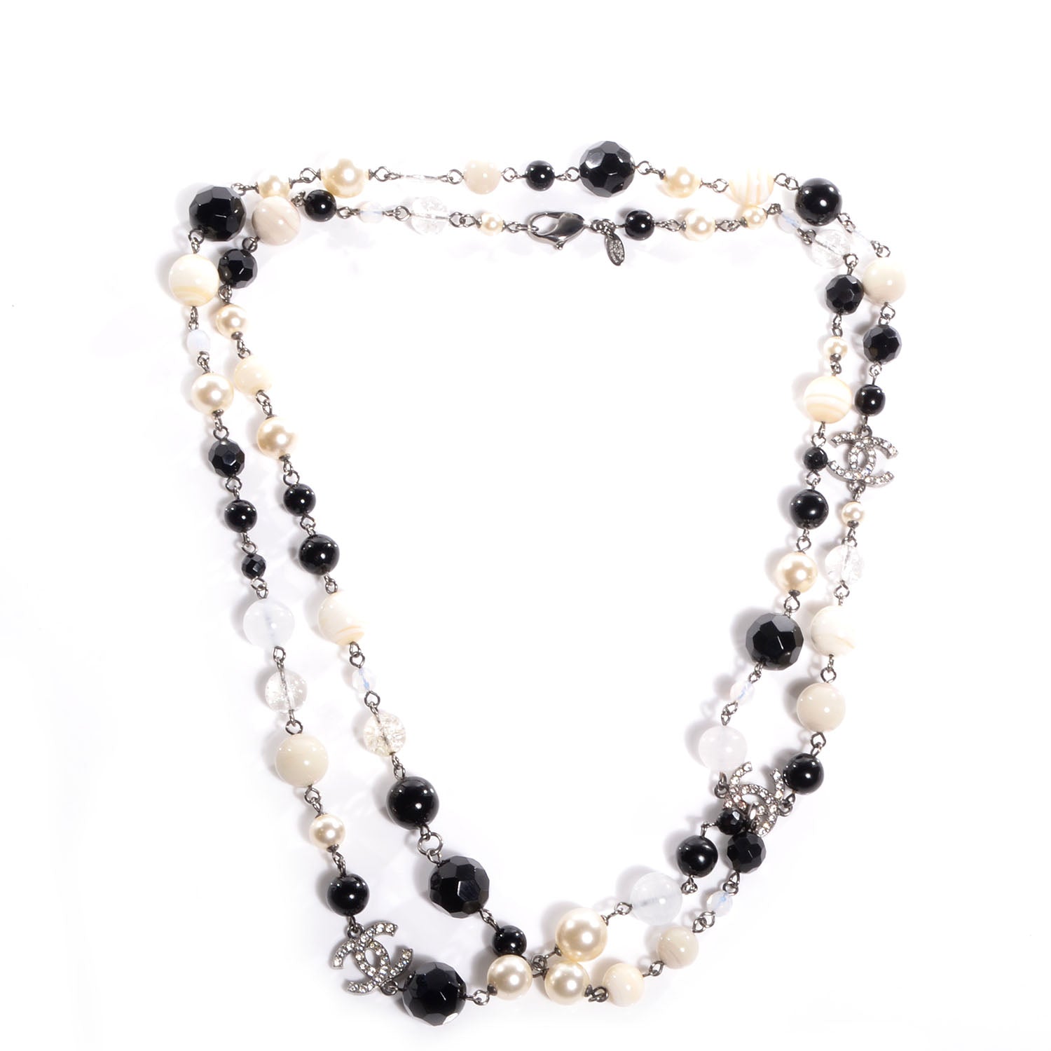 Chanel Pearl Crystal CC Beaded Long Necklace 1 of 6