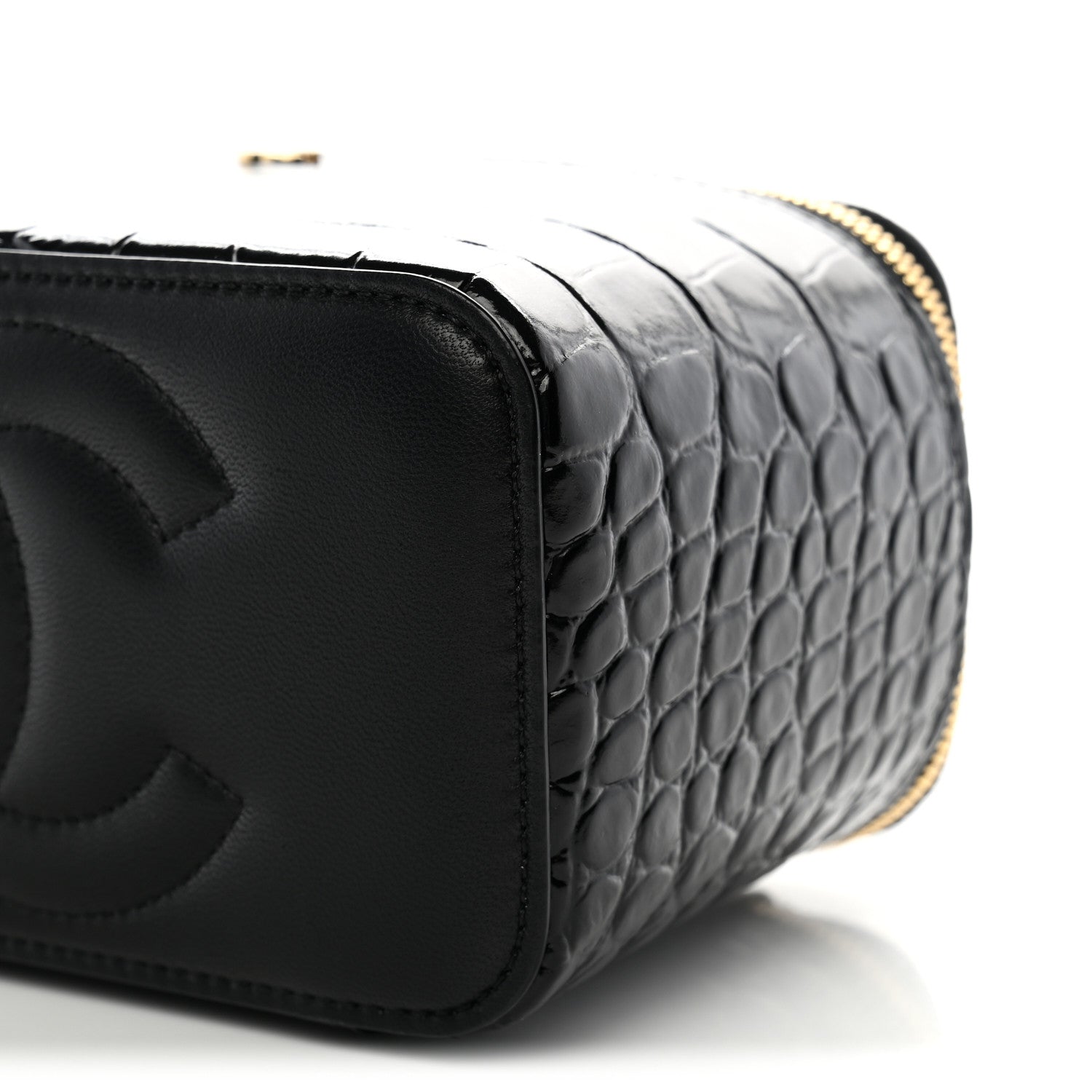 Chanel Calfskin Crocodile Embossed Crococo Small Top Handle Vanity Case With Chain Black 10 of 11