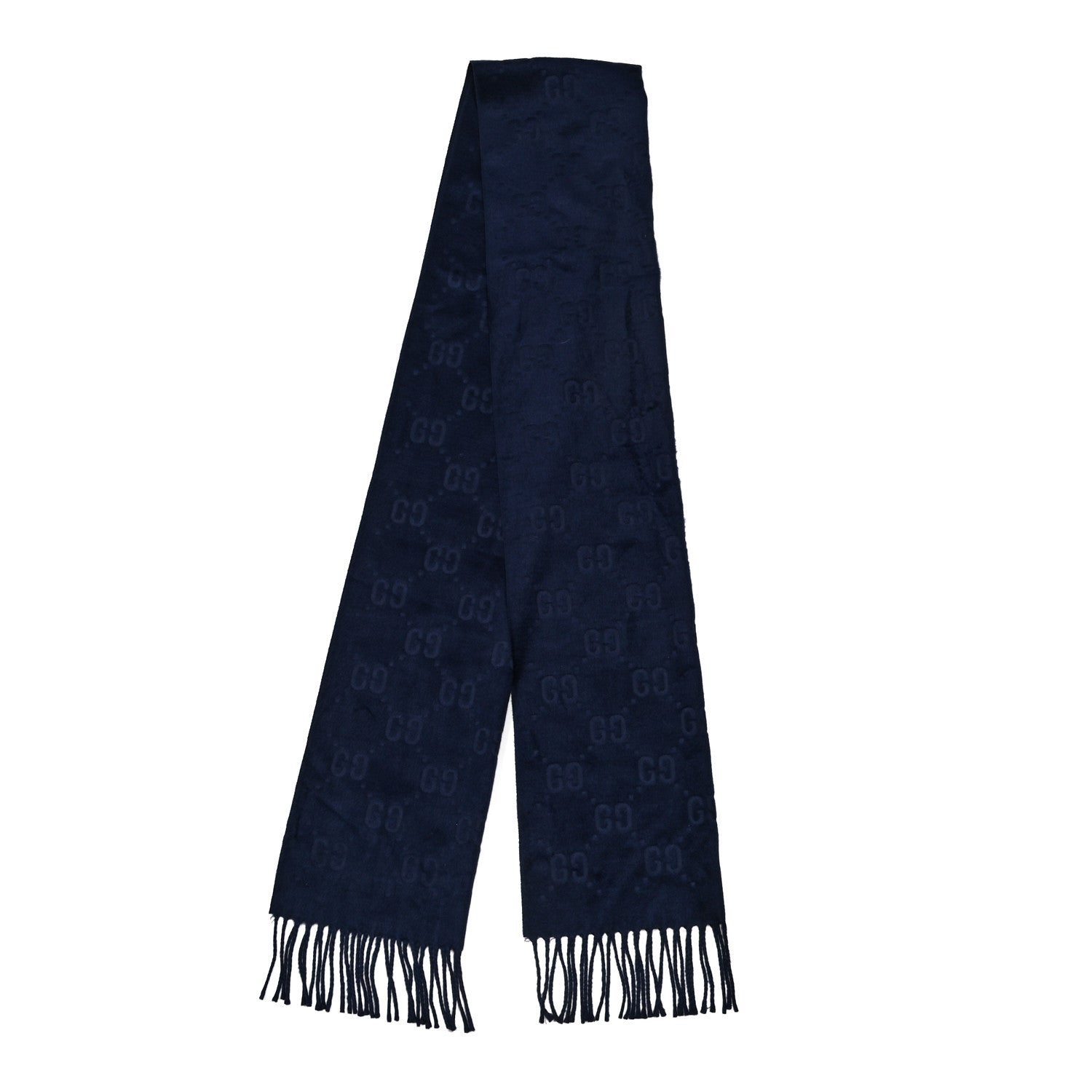 Gucci Silk Jacquard GG Monogram Fringe Scarf Blue 2 of 4