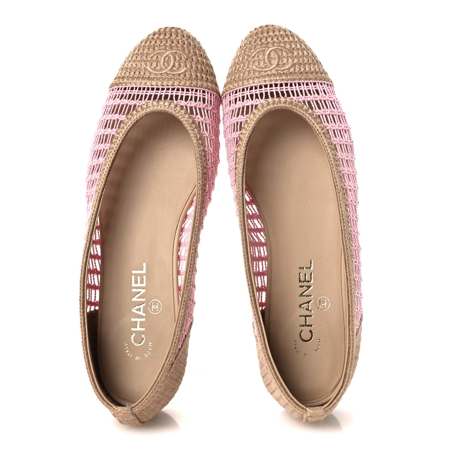 Chanel Raffia Cap Toe Ballerina Flats 40 Pink Beige 2 of 11