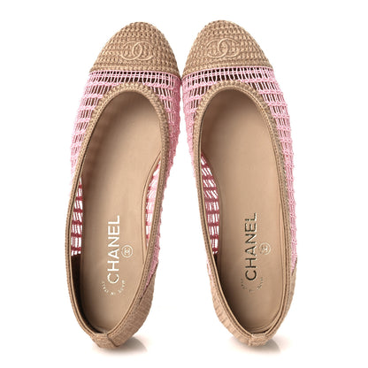Chanel Raffia Cap Toe Ballerina Flats 40 Pink Beige 2 of 11