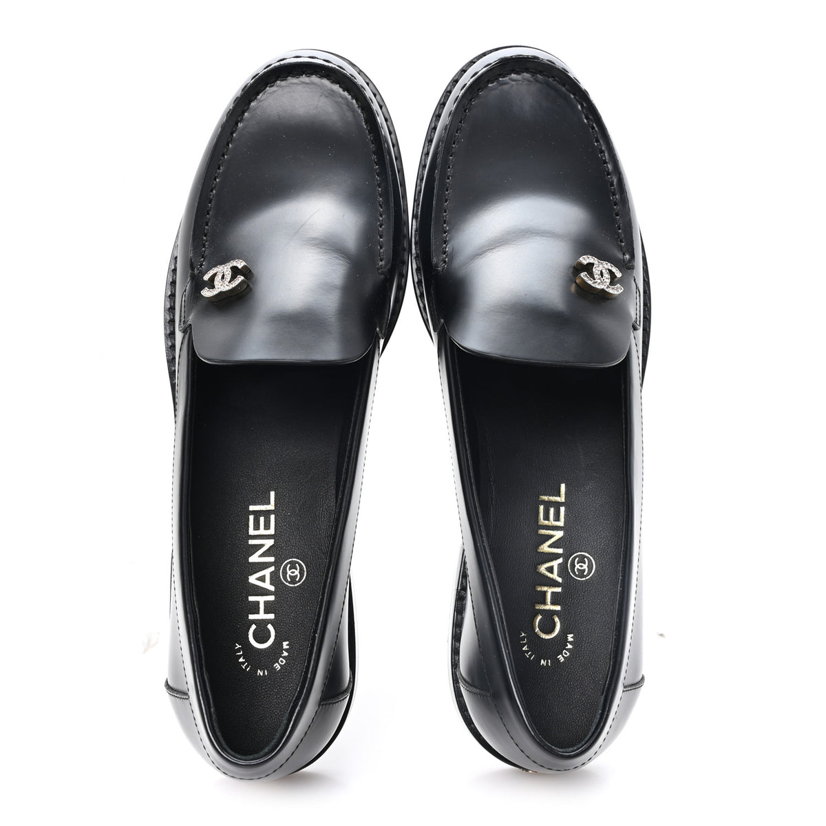Calfskin Crystal CC Mocassin Loafers 39 Black