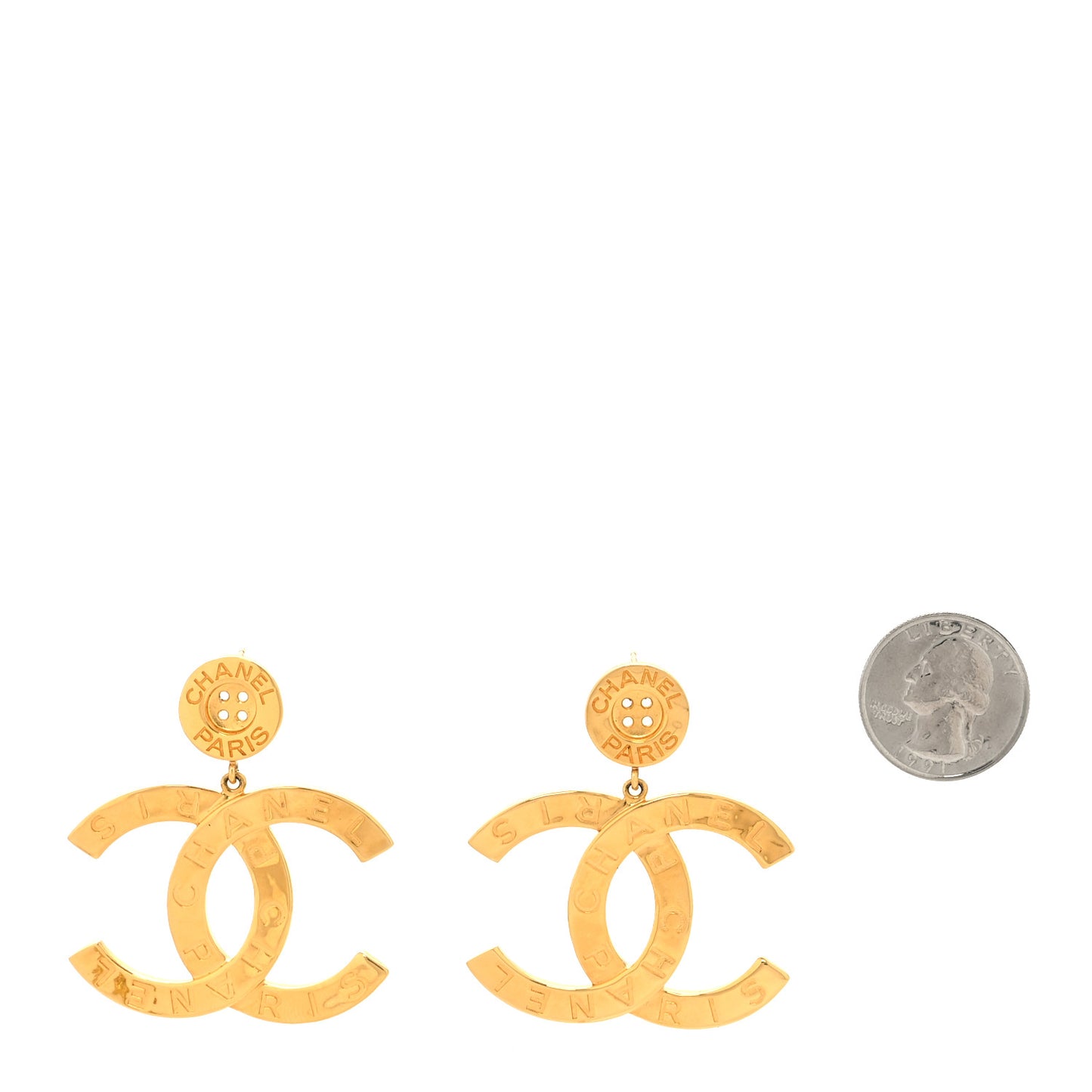 Metal Large Paris Button Earrings Gold