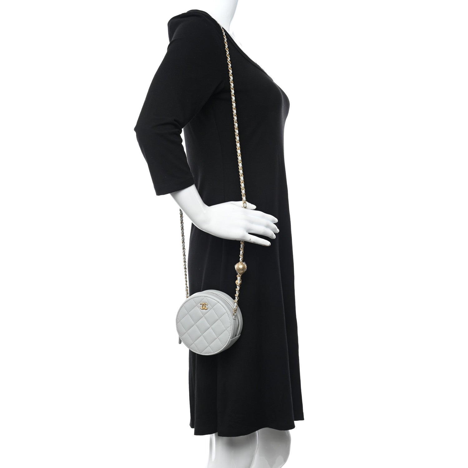 Chanel Lambskin Quilted Round Pearl Crush Clutch With Chain Grey 3 of 10