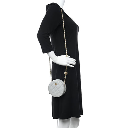 Chanel Lambskin Quilted Round Pearl Crush Clutch With Chain Grey 3 of 10