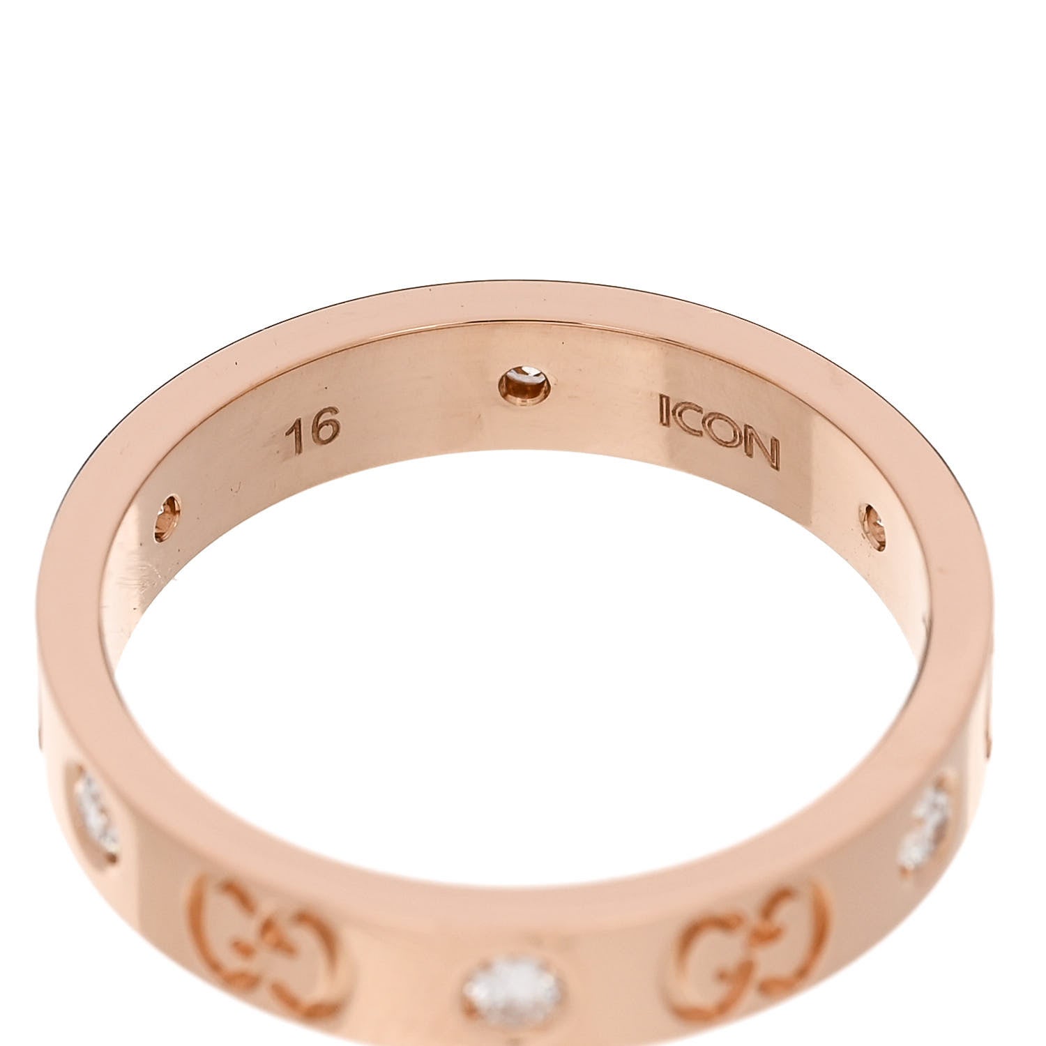 Gucci 18K Rose Gold Diamond Icon Band Ring 56 7.5 5 of 6