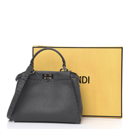 Fendi Cuoio Romano Selleria Bi-Color Mini Peekaboo Iconic Satchel Asfalto Latte 9 of 9