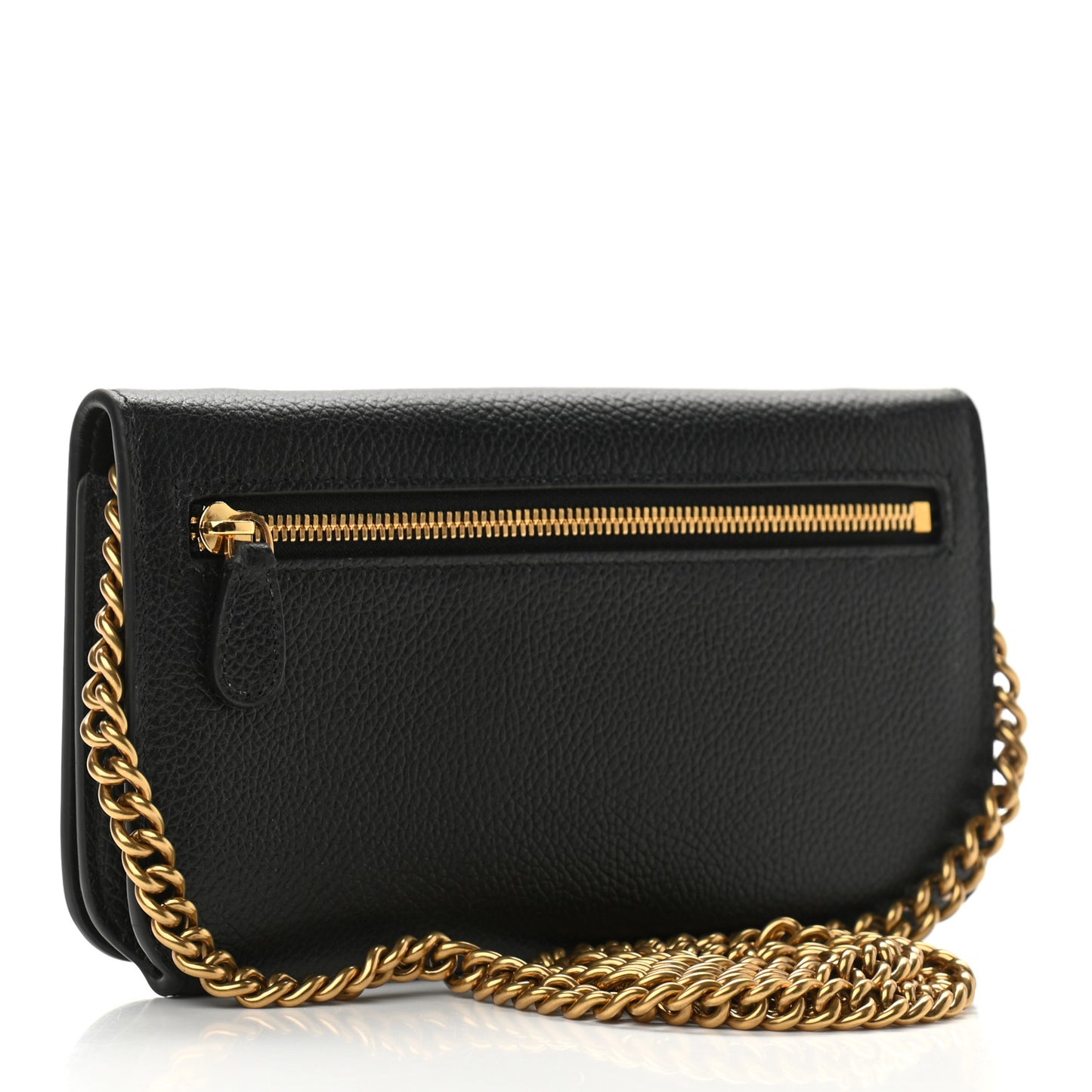 Grained Calfskin Logo Cash Phone Holder Wallet On Chain Black White