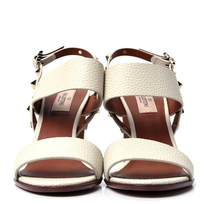 Valentino Garavani Pebbled Calfskin Rockstud Double Slingback Strap 85mm Sandals 39 Light Ivory 2 of 9