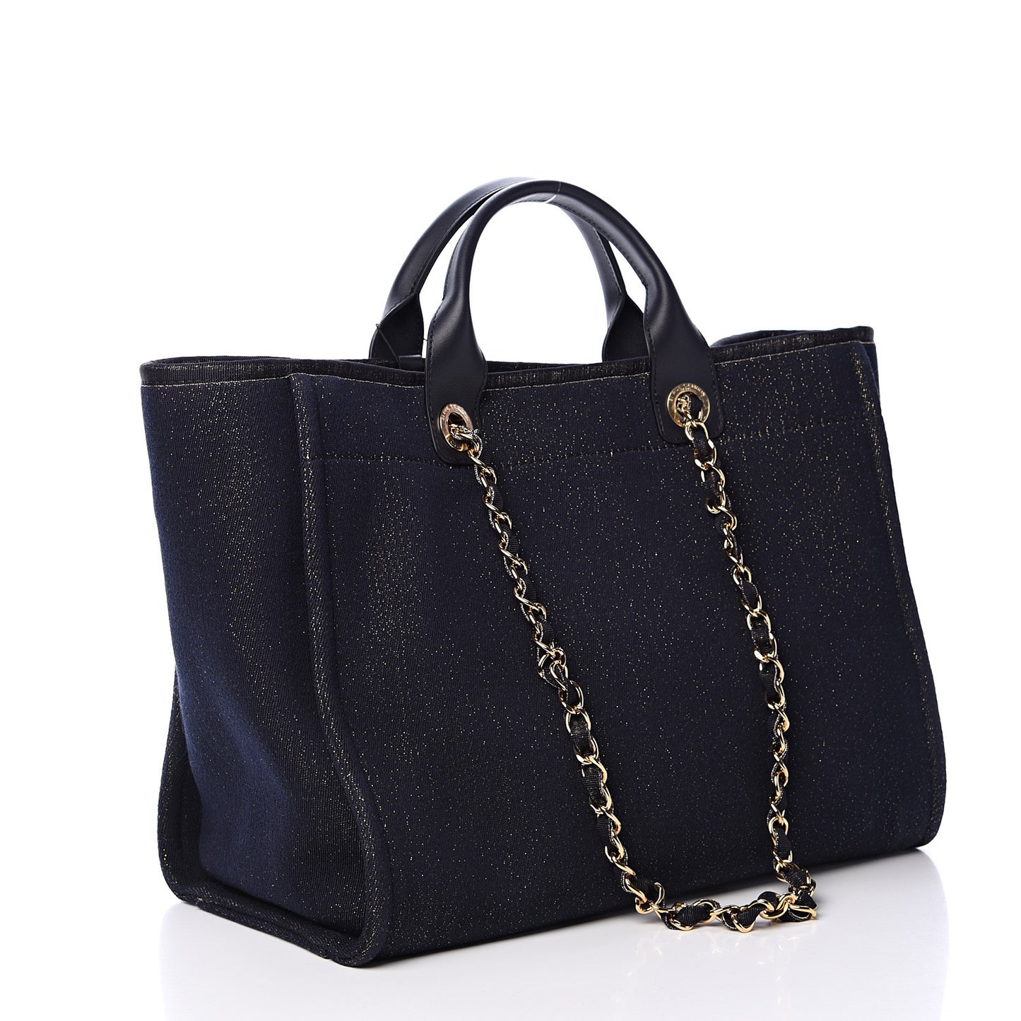 Lurex Canvas Medium Deauville Tote Navy Blue Gold