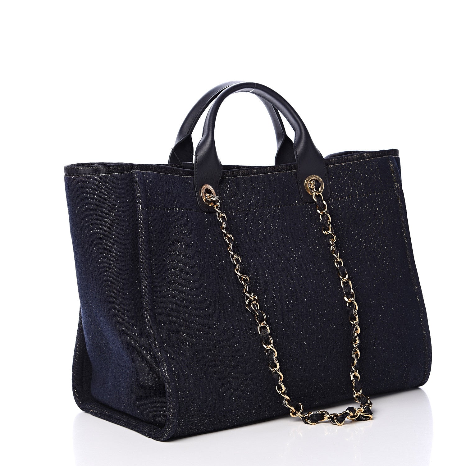 Chanel Lurex Canvas Medium Deauville Tote Navy Blue Gold 2 of 11