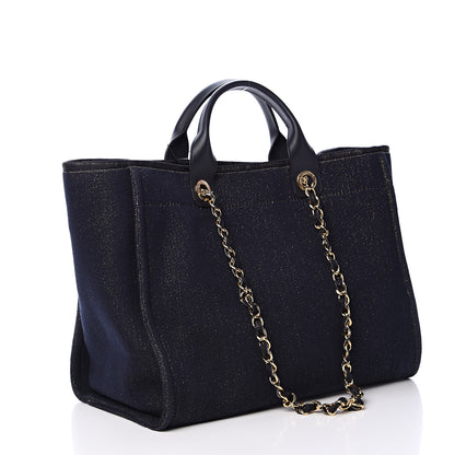 Chanel Lurex Canvas Medium Deauville Tote Navy Blue Gold 2 of 11