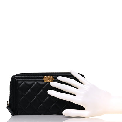 Chanel Lambskin Quilted Boy Zip Around Wallet Black 2 of 16