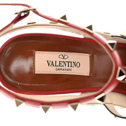 Valentino Garavani Calfskin Rockstud Ankle Strap 100mm Pumps 39 Rosso Valentino Ivory Pure Blue 7 of 9