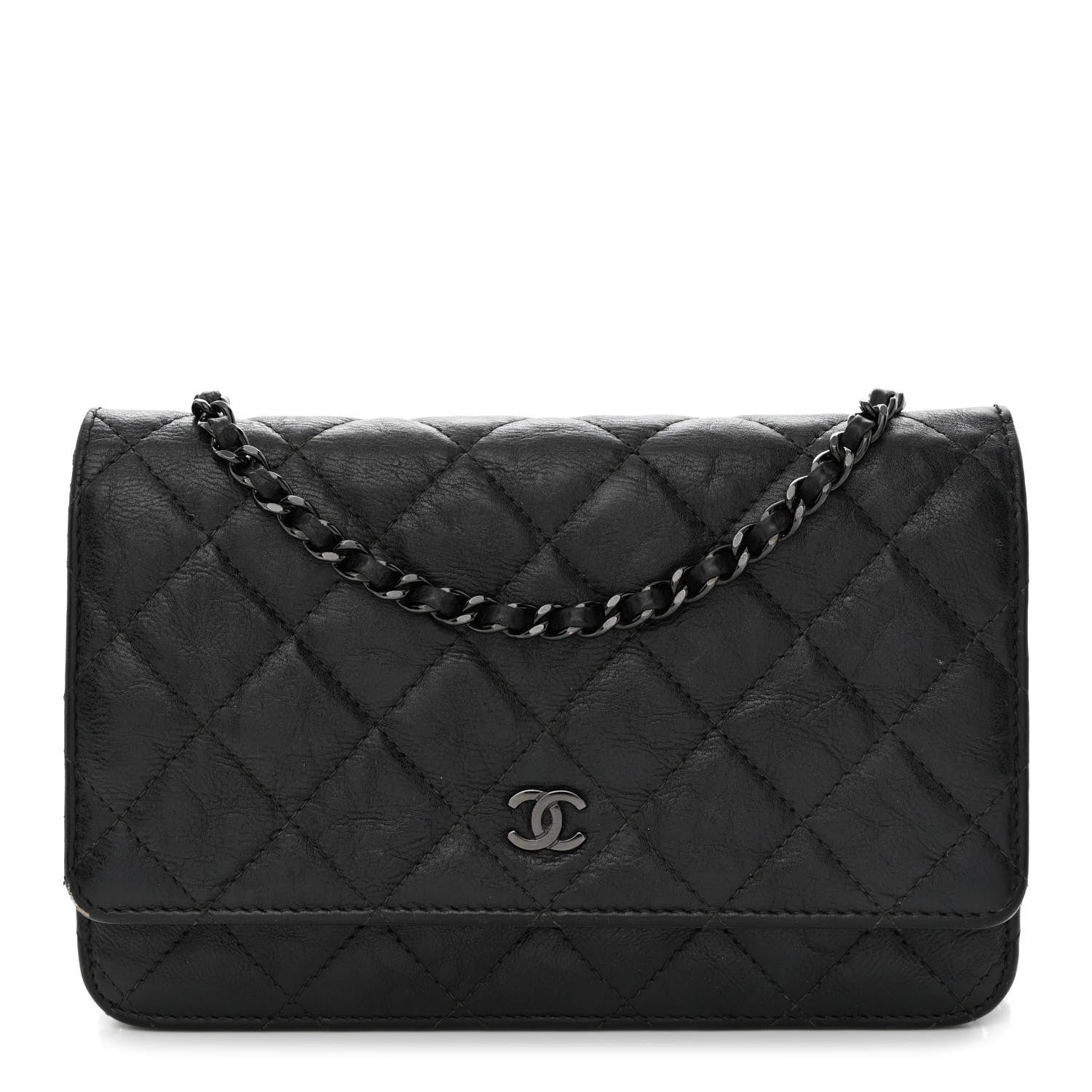 Chanel Crumpled Calfskin Quilted Wallet On Chain WOC So Black 1 of 17