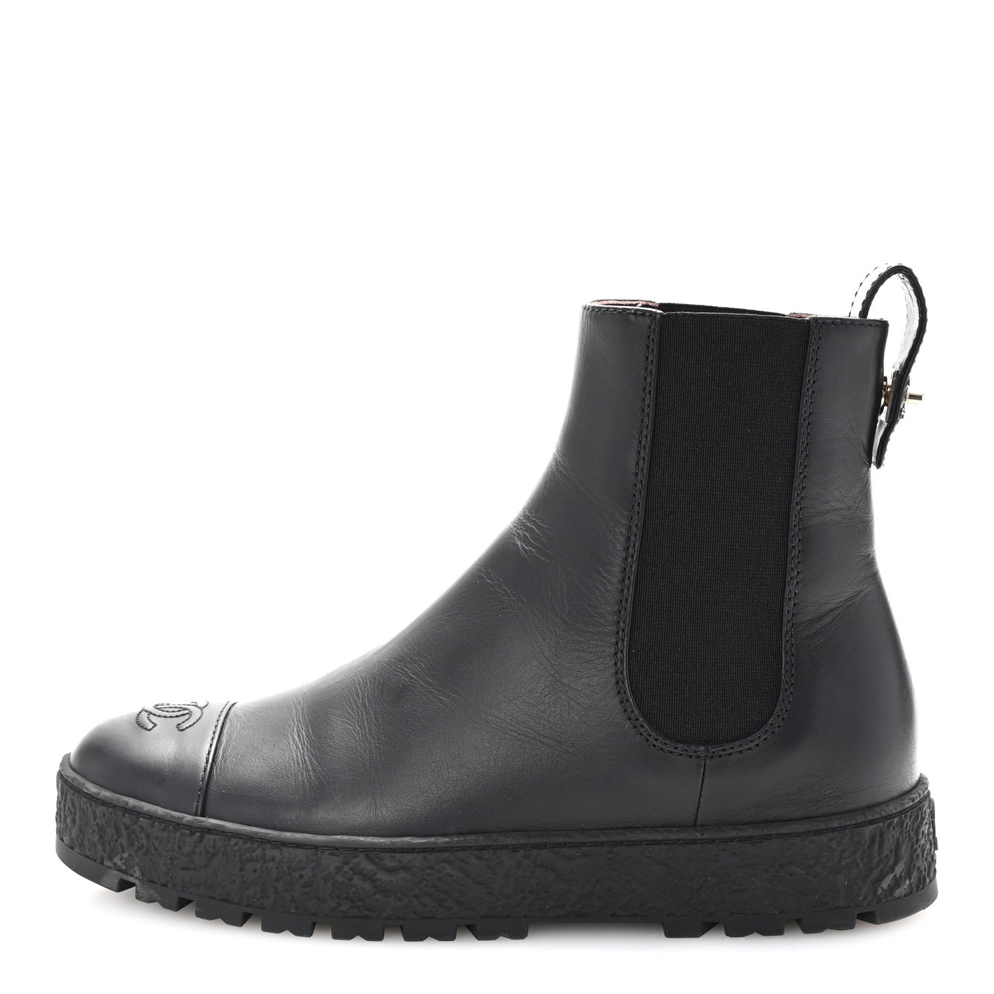 Calfskin Cap Toe CC Ankle Boots 40 Black