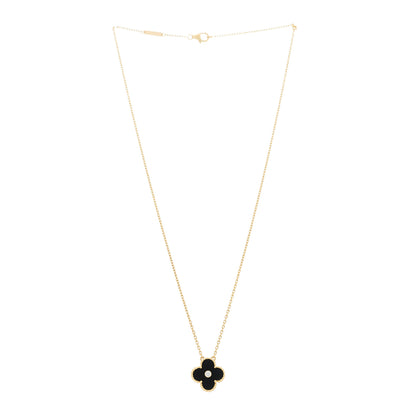 Van Cleef & Arpels 18K Yellow Gold Diamond Black Onyx Vintage Alhambra Pendant Necklace 3 of 5