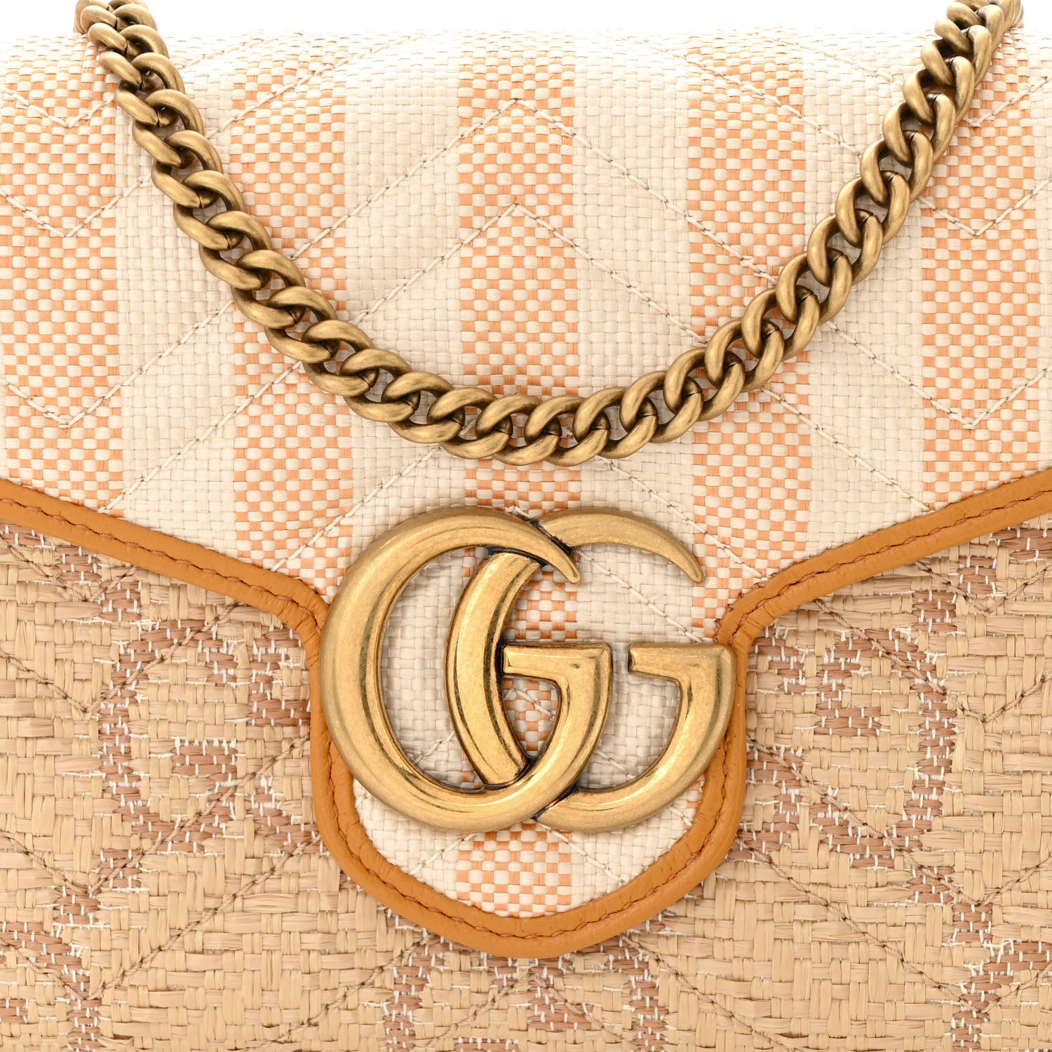 Gucci Raffia GG Monogram Matelasse GG Marmont Chain Wallet Natural Beige Off White Sun Oil 9 of 12